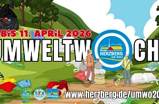 Banner Umweltwoche 2026 In der Umweltwoche soll fleißig dort Müll eingesammelt werden, wo am meisten davon in offener Landschaft liegt: an beliebten Spazierwegen, in städtischen Parks und vor allem in der Nähe von Gewässern und in Waldstücken.
Es wäre toll, wenn Gruppen sich einen bestimmten Sammelbereich auswählen und dieses über die Website www.herzberg.de/umwo2026 melden, damit die Stadt Herzberg am Harz die Sammelaktionen bestmöglich koordinieren kann.
Handschuhe, Müllsäcke und Müllgreifer können nach der Online-Anmeldung in der Tourist-Information am Marktplatz abgeholt werden. Für Schulen und Kindergärten gilt außerdem: Wir bringen euch Müllsammelutensilien vorbei und holen volle Müllsäcke später wieder bei euch ab.
Am Freitag, den 10. April. ist dann der eigentliche Umwelttag. Dazu sind alle Müllsammelnden herzlich von 15-17 Uhr zu einen Imbiss in den Domeyerpark eingeladen. Es wird Informationsangebote rund um Umweltschutz, eine Pflanzentauschbörse, eine Spielzeugtauschbörse sowie Kinderspielangebote und vor allem ganz viel Spaß geben.