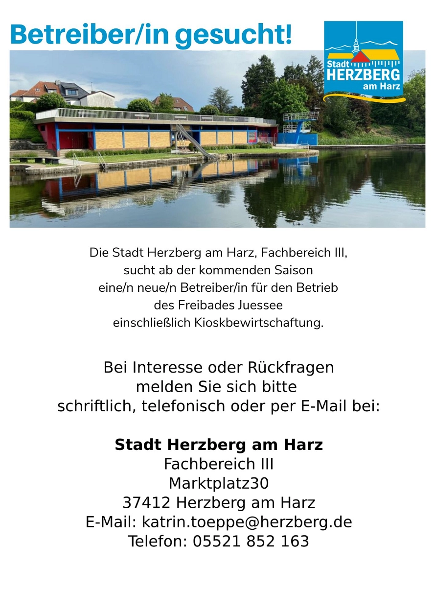 Betreiber*in Juesseefreibad gesucht&nbsp;&copy;&nbsp;Stadt Herzberg am Harz
