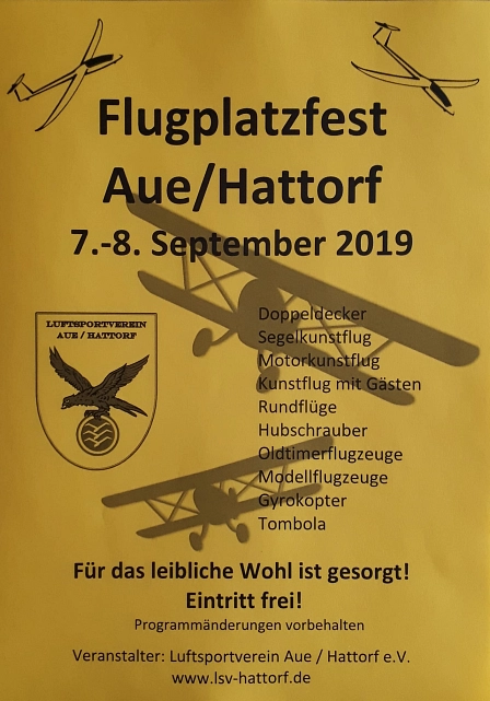 Flugplatzfest Hattorf / Aue Flugplatzfest Hattorf / Aue © Luftsportverein Aue/Hattorf e.V.