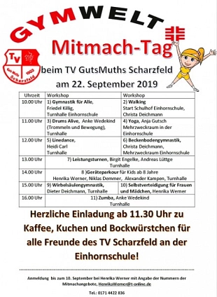 Flyer - Mitmachtag TV MutsMuths Scharzfeld 22. September 2019&nbsp;&copy;&nbsp;TV GutsMuths Scharzfeld