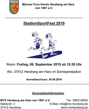 Plakat und Flyer aussen Stadionsportfest Titelseite Informationen MTV Sportfest im Domeyerstadion © MTV Herzberg