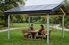 Solar-Treffpunkt (Symbolbild KI-generiert) So stellt sich der Jugendrat der Stadt Herzberg am Harz modere Solar-Treffpunkte vor. Mit freien WLAN und PV-Strom.