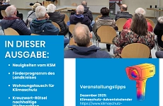 Ein Foto einer Info-Veranstaltung, Inhaltsangabe und Veranstaltungseinladungen des Klimaschutz-Newsletter 13 Dezember 2025