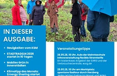 Auf der Titelseite des Klimaschutz-Newsletter 18 Mai 2026 sind fröhliche Menschen auf einer Streuobstwiese zu sehen. Der Inhalt des Newsletters und Termine werden angekündigt.