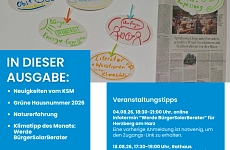 Die Titelseite des Klimaschutz-Newsletter 20 August 2026 mit Inhaltsverzeichnis und Veranstaltungsankündigungen