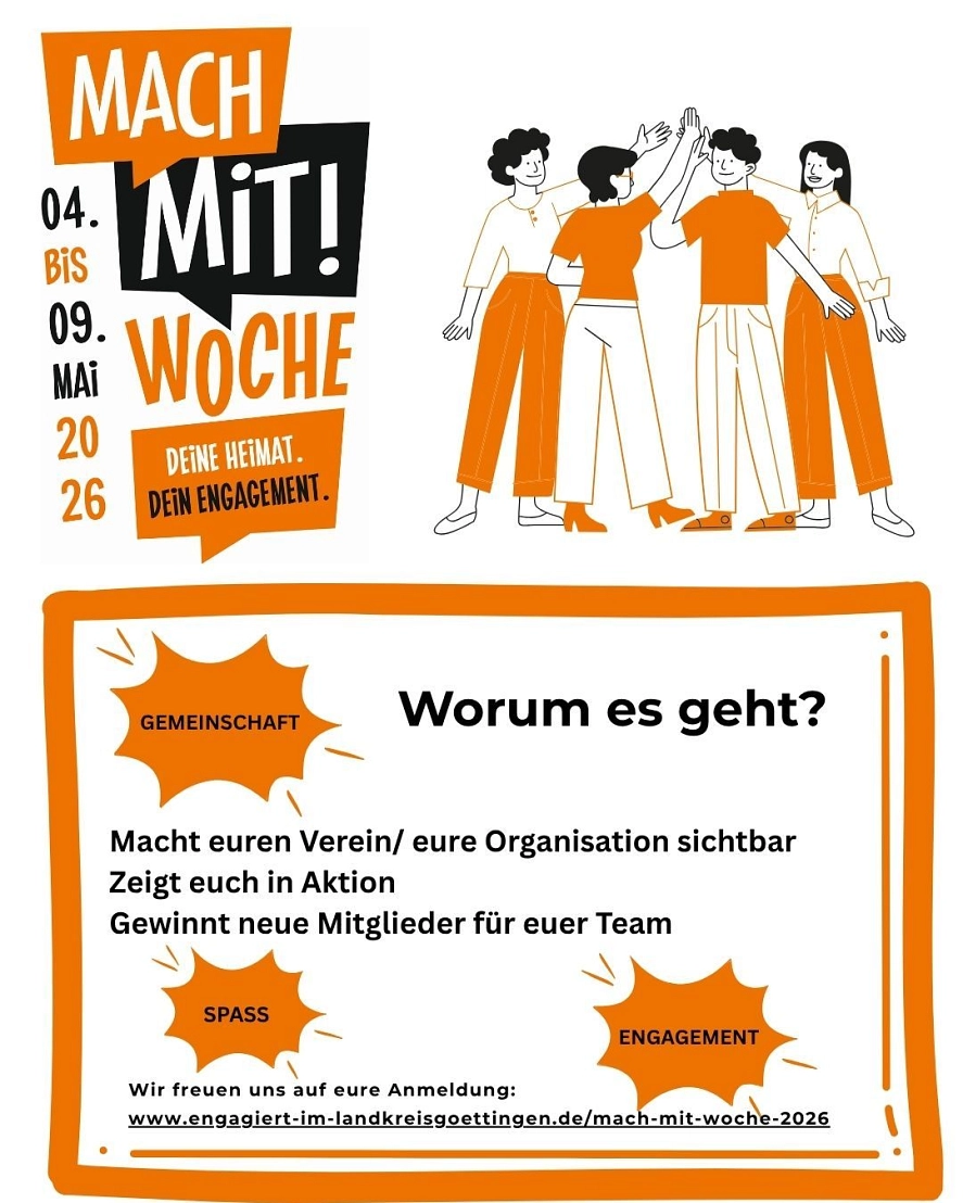 Wir gehen in die Verlängerung – Vereine und Initiativen können sich noch bis zum 2. Februar anmelden, um an der MACH-MIT! Woche 2026 teilzunehmen.&nbsp;&copy;&nbsp;Stadt Herzberg am Harz